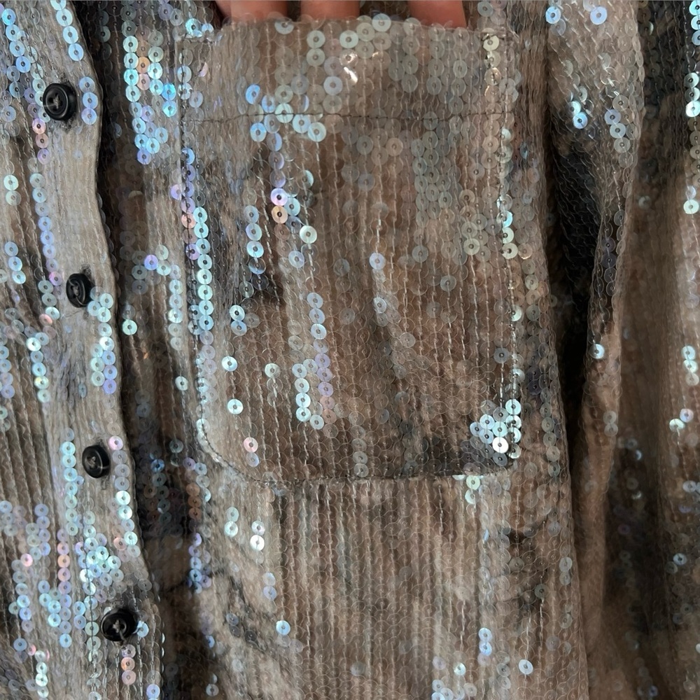 Anthropologie Pilcro Shrunken Sequin Long Sleeve Button Up Gray Top Size M - Picture 7 of 16